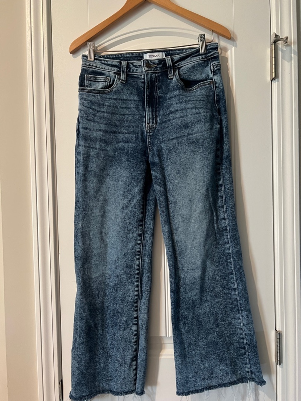 Zenana Mineral Wash Acid Wash Wide Leg Crop Jeans